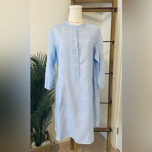Light Blue Midi Linen Dress by Vicci Germany, Size 42 (Medium to Large)